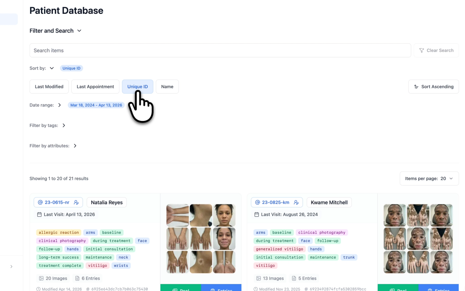 Sort by section expanded showing the four sorting options with one selected and the ascending/descending toggle